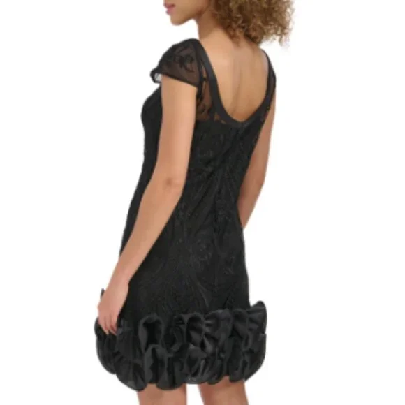 Kensie Women's Embroidered-Mesh Ruffled-Hem Sheath Dress - Black - Picture 2 of 3